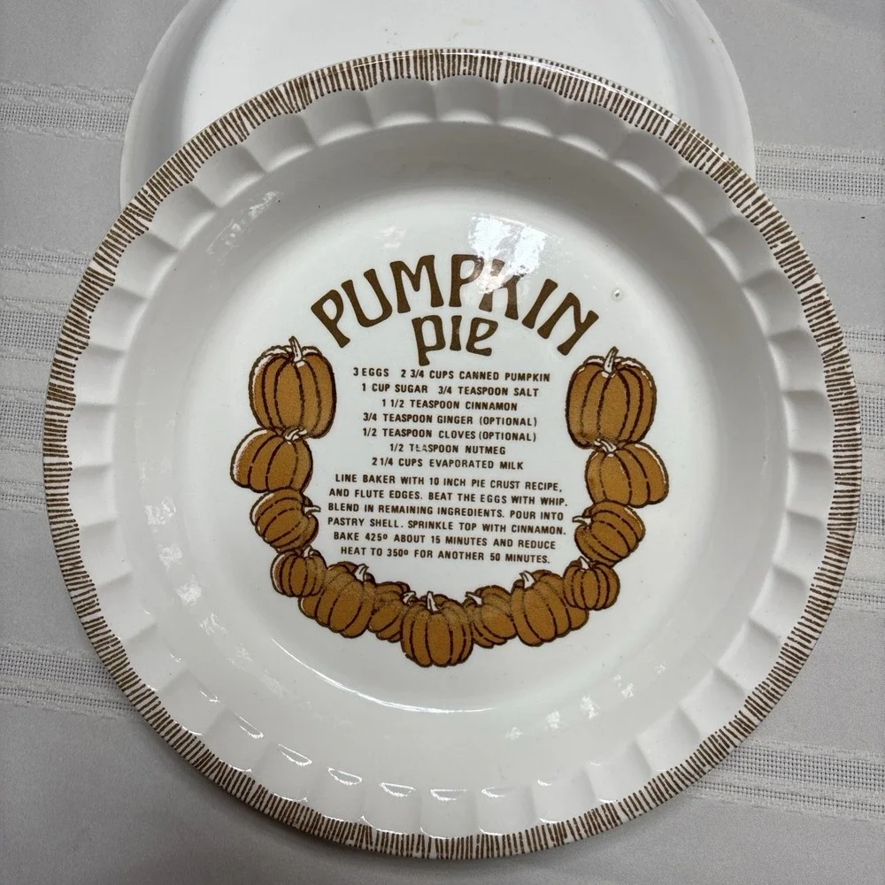 Vintage 1983 Royal China Country Harvest Pumpkin Pie Recipe Baking Dish - USA